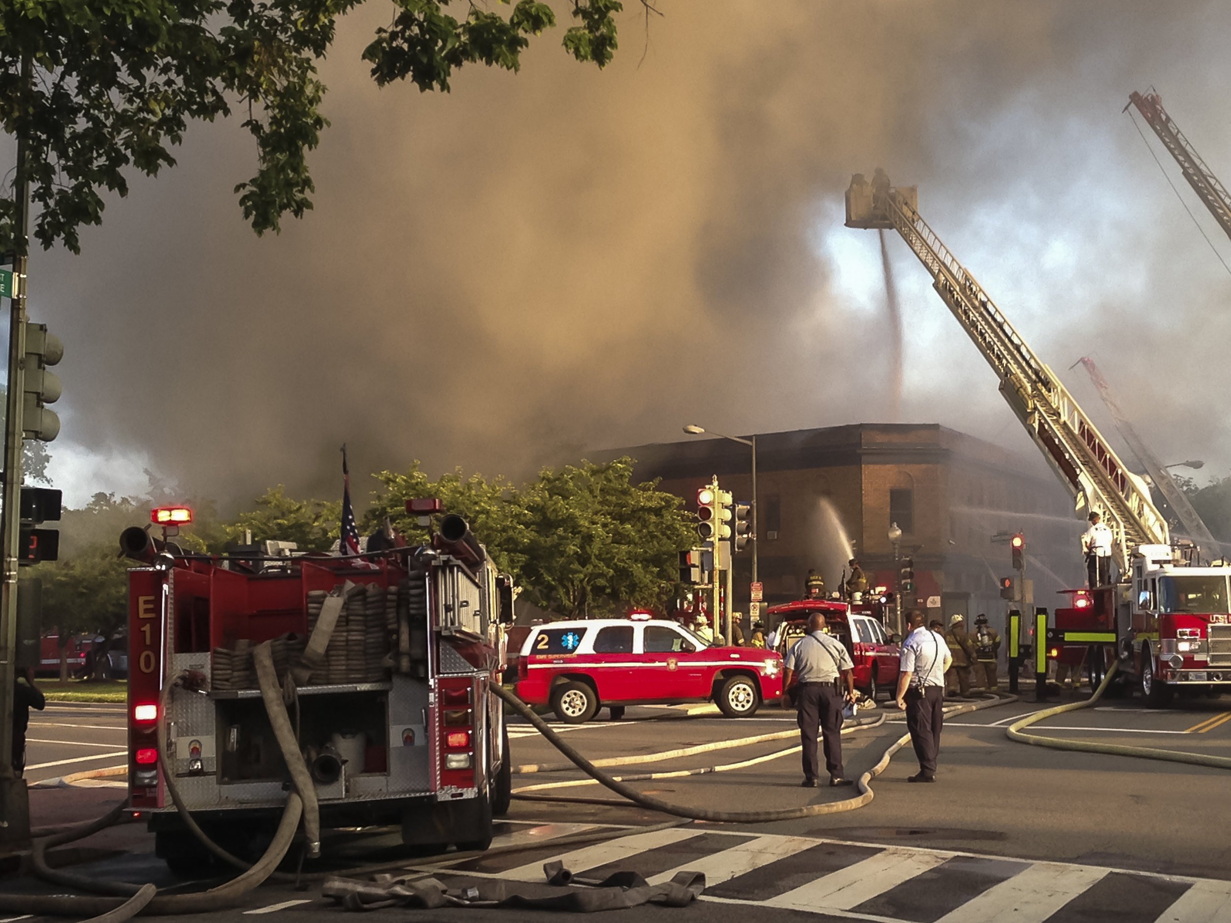 Firetrucks on scene at Frager's Hardware