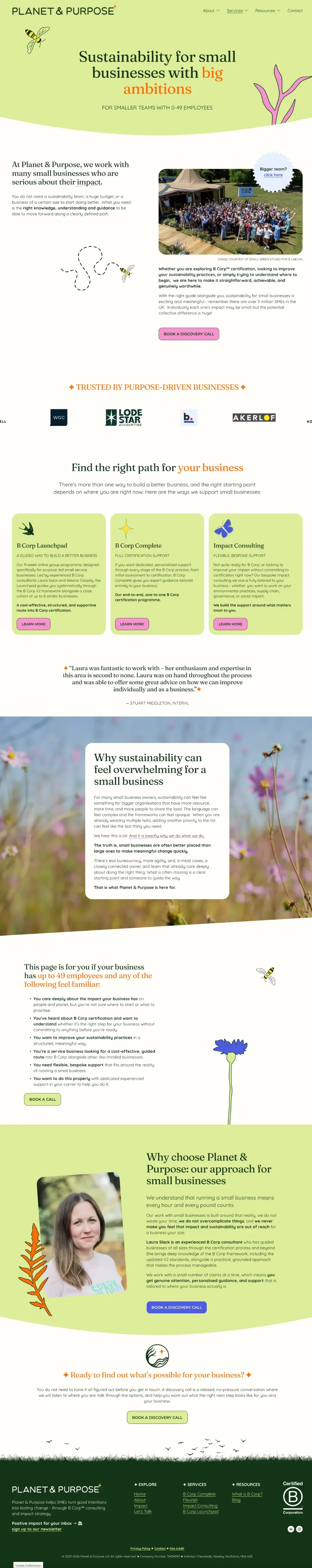 Small but Mighty page screenshot, Planet & Purpose website