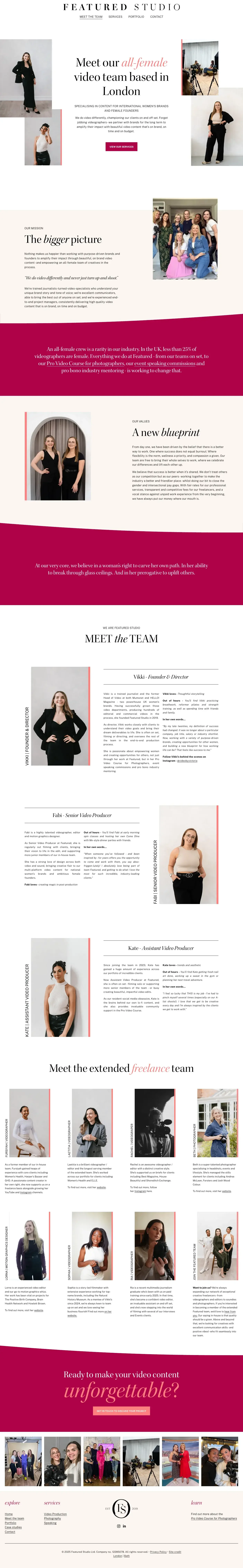 Featured Studio meet the team web page screenshot