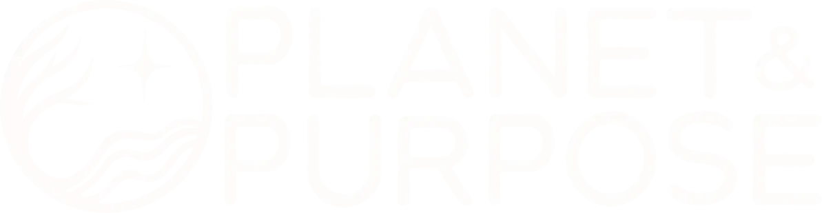 Planet & Purpose logo with star, tree and wave brand mark in white