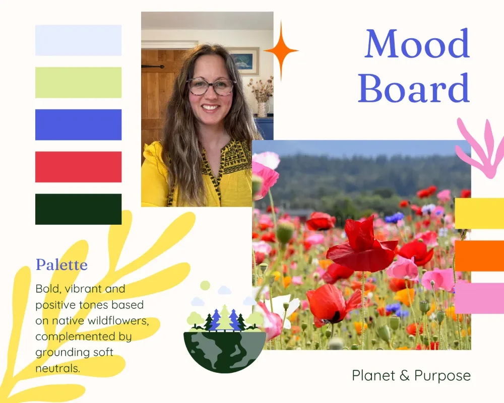 Planet & Purpose mood board showing wildflowers and bright colours