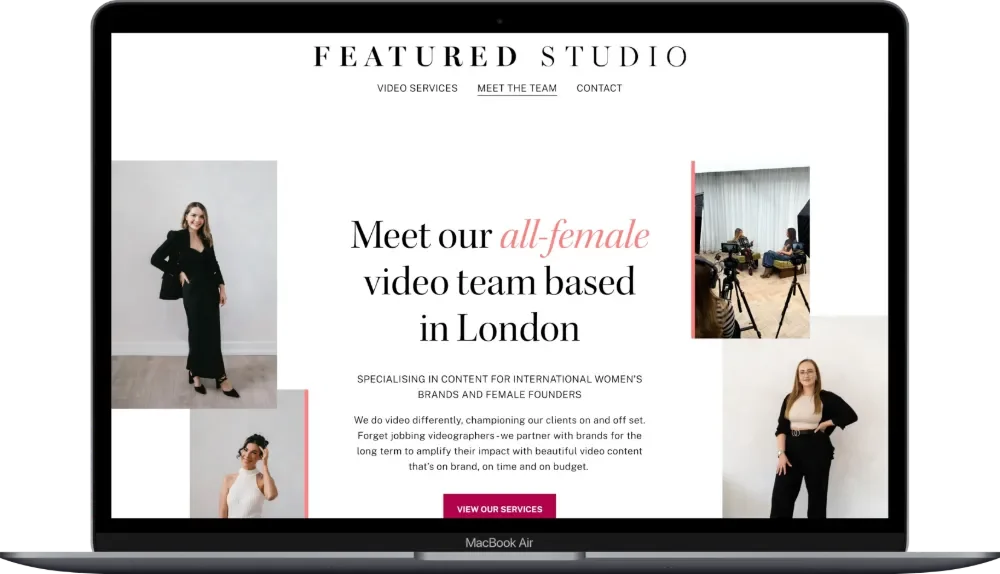 Macbook Air mock-up of Featured Studio Meet the Team page