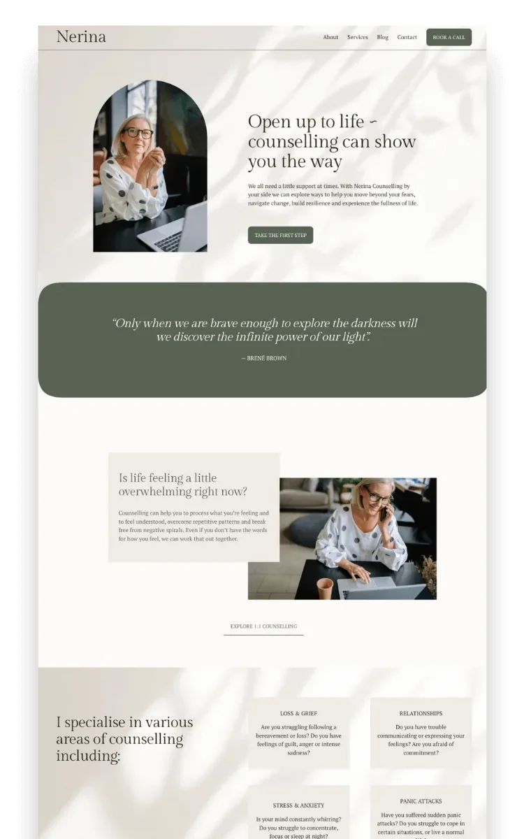 Nerina Squarespace website template preview