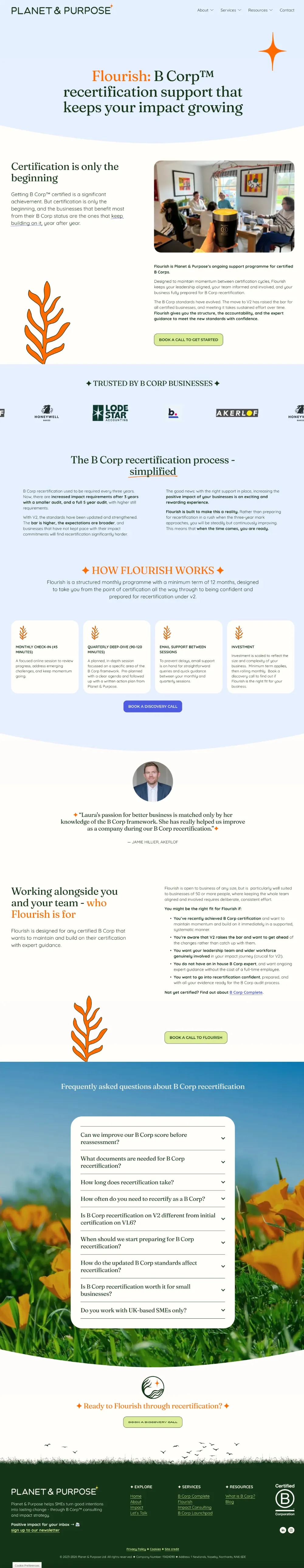 Flourish page screenshot, Planet & Purpose website