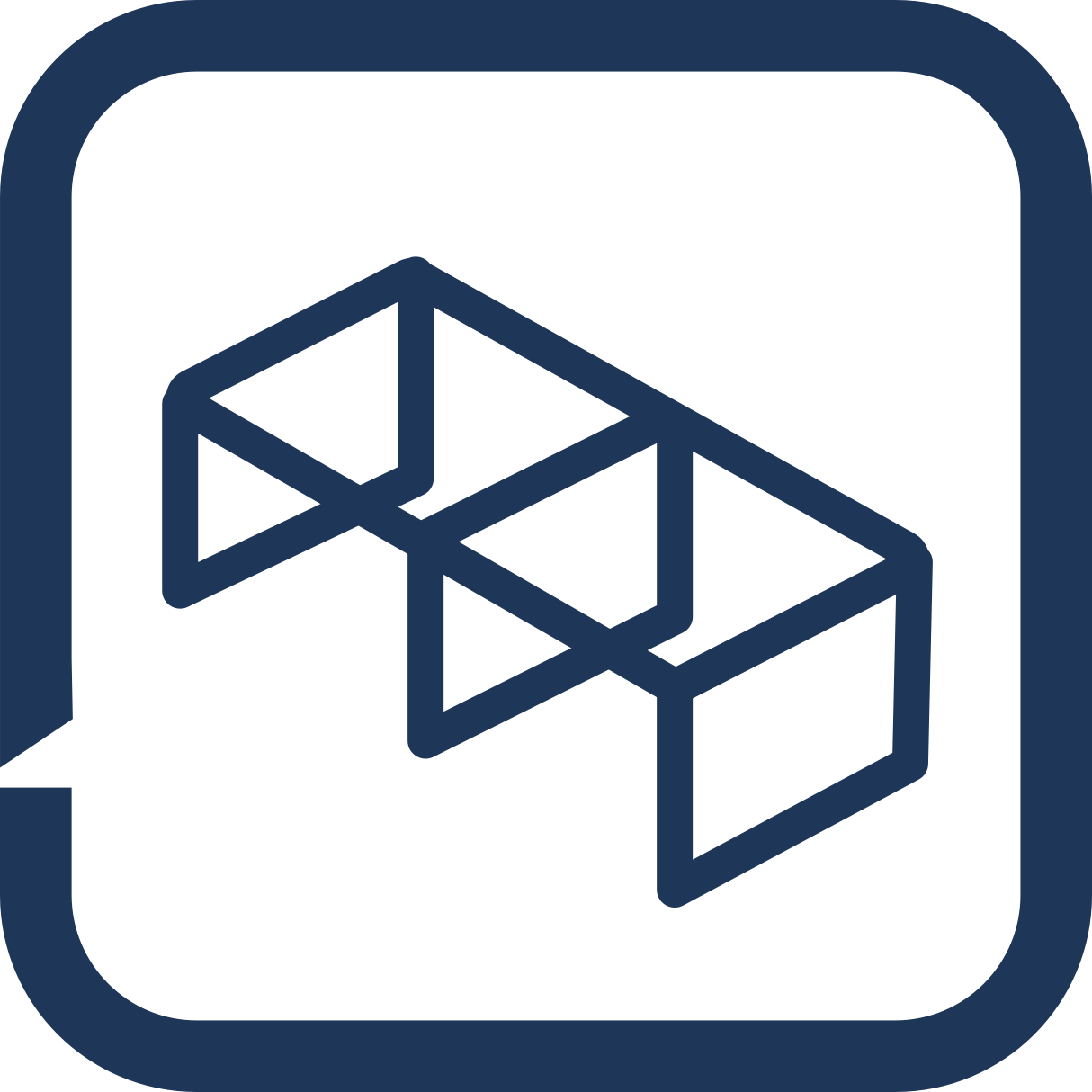 Icon illustration of a camping cot with three connected squares inside a rounded square border.