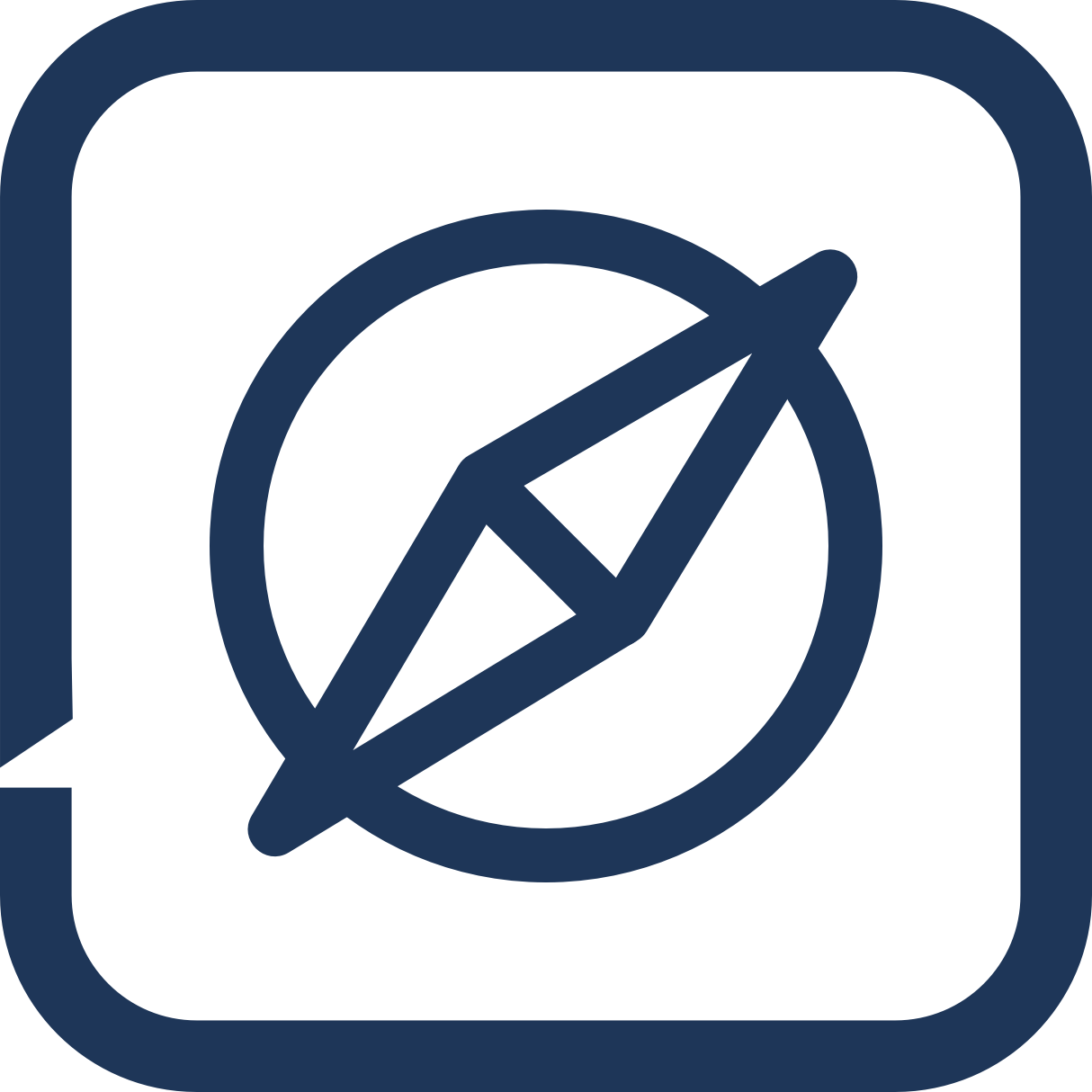 Icon indicating activity or navigation, featuring a compass within a square border.