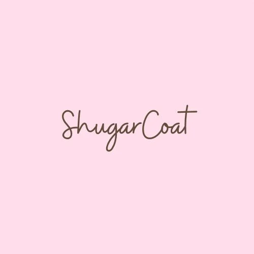 Pink background with the words 'ShugarCoat' written in brown script font