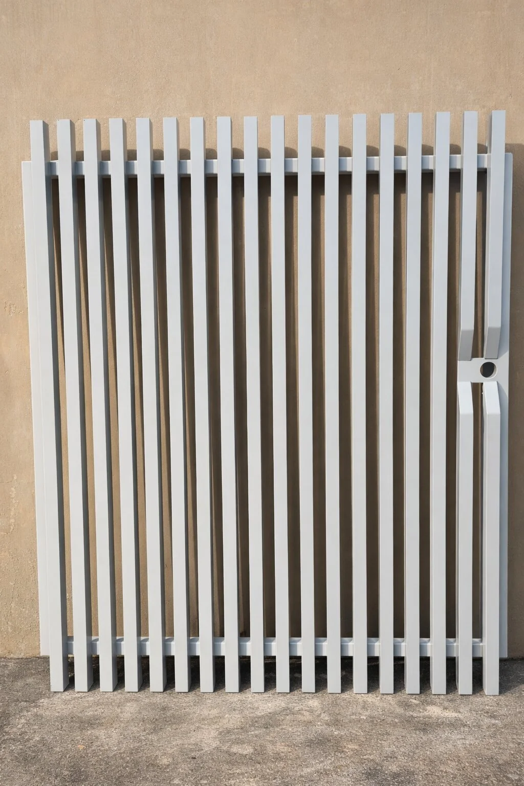 rad batten aluminium gate in gull grey with lock box – custom privacy gate brisbane north