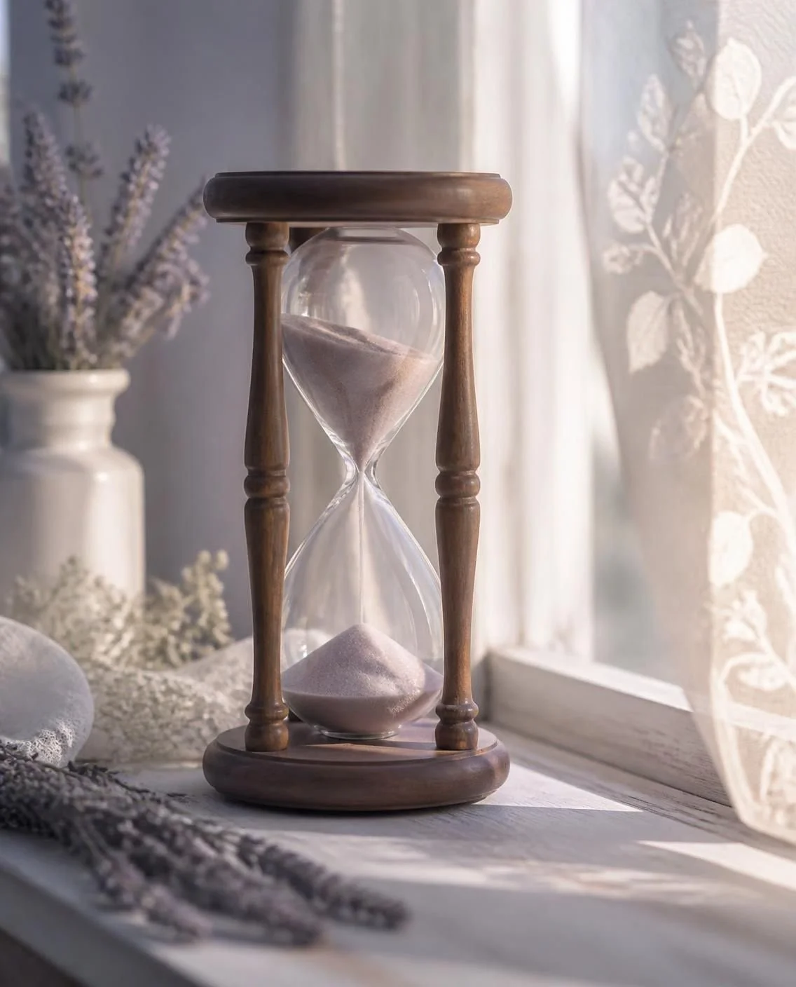 Wait: an hourglass in morning light