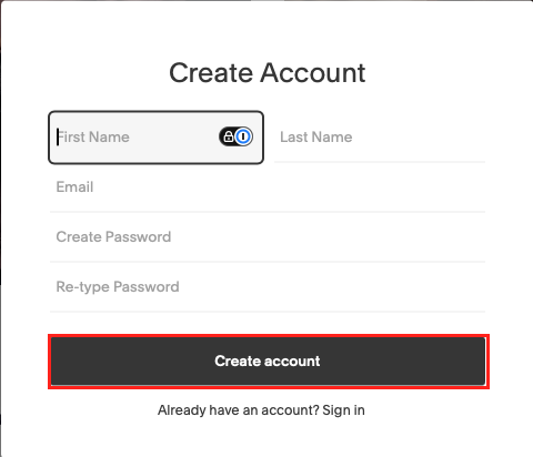 Create Account Screen and button location