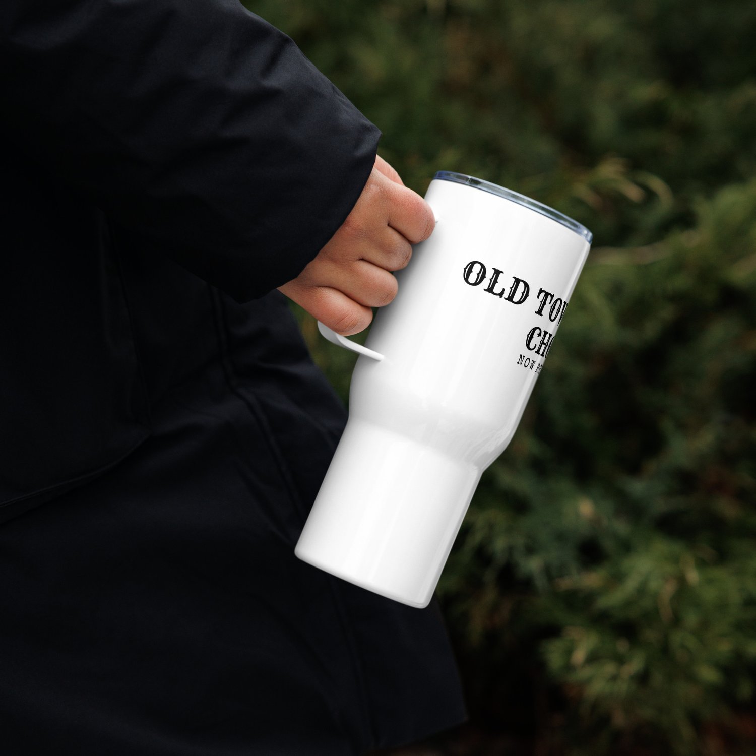 Travel mug with a handle — Old Town Meat Market