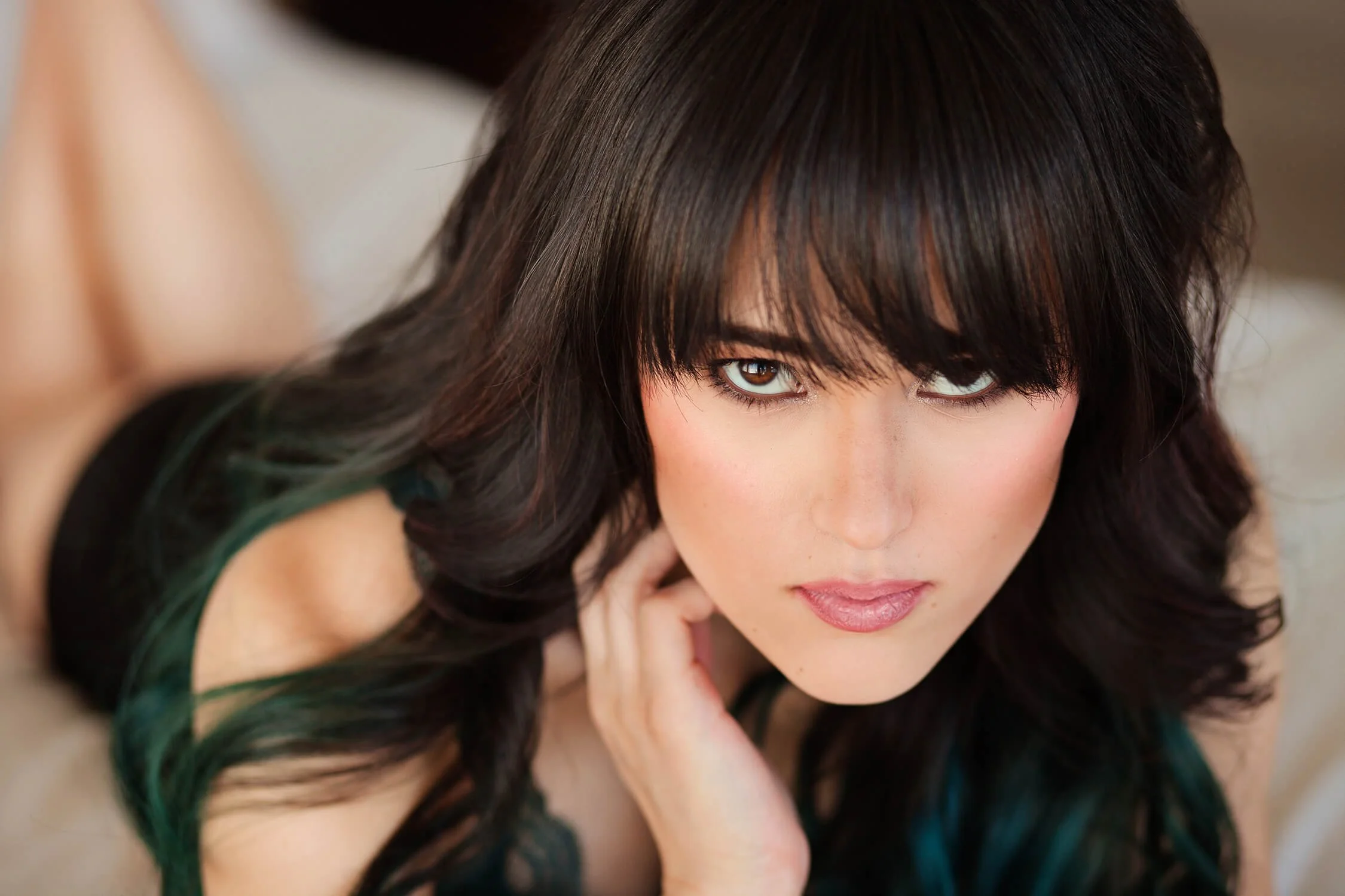 Close-up beauty portrait from a boudoir photography session at Bella Chic Photography