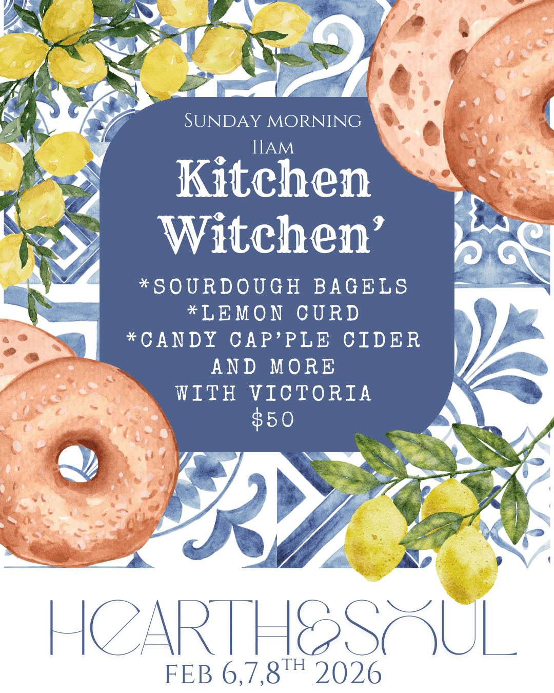 Sunday Mid Day: Explore sourdough through bagel making, whip up some lemon curd, sip on some spiced candy cap infused cider. Enjoy a little brunch!