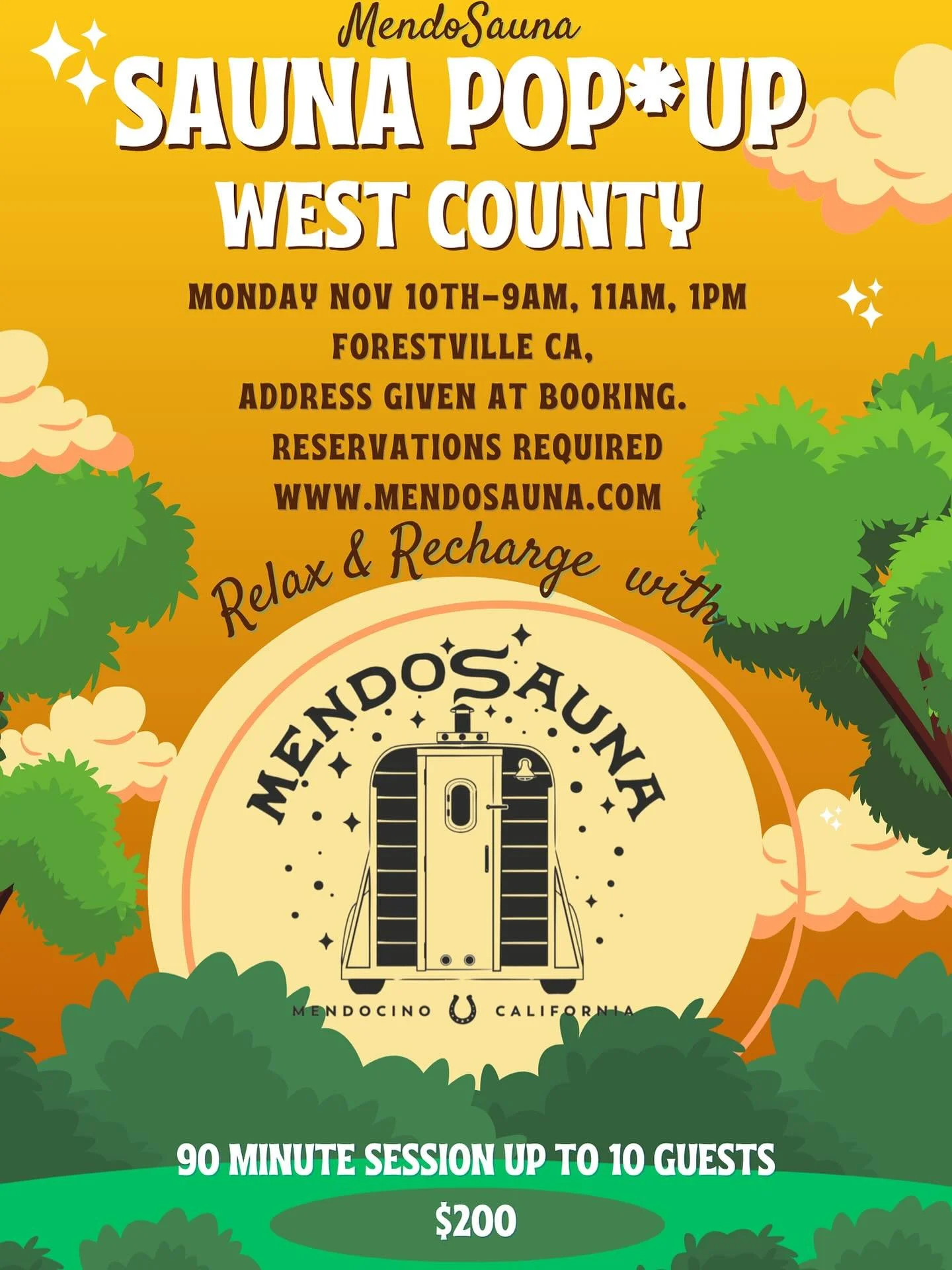 Super exited to have a little road trip next week! We have a rental in the Bay Area and are gonna set up at a friend&rsquo;s in Sonoma (west-county)  by popular request.  Private buyout sessions in our new sauna , with various cold plunge options ! B