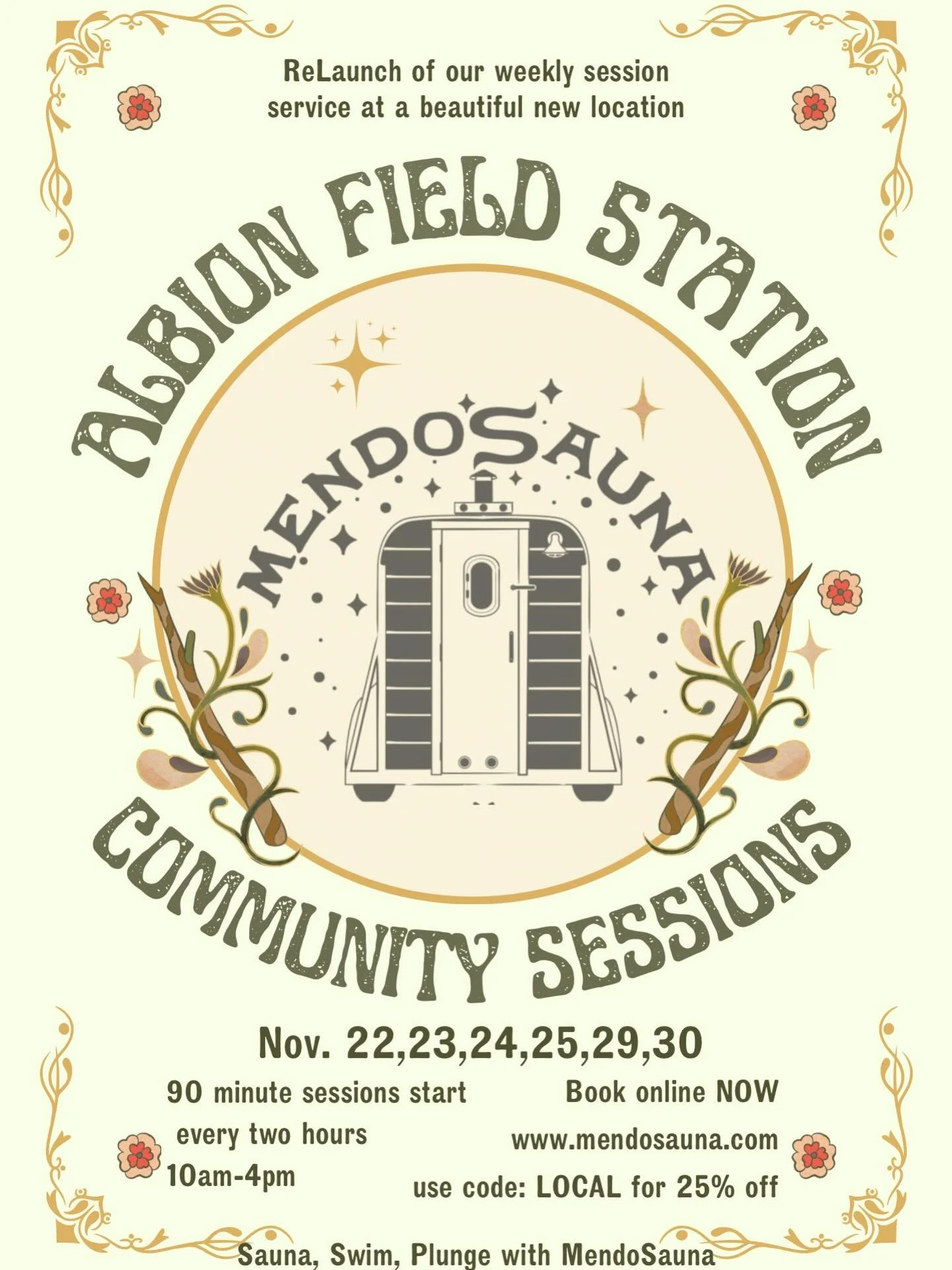 Introducing the RElaunch of our community sauna session service! We will refine the ongoing schedule after this first week, and look forward input from people about what days and times they would like to see community sessions happen weekly. We will 