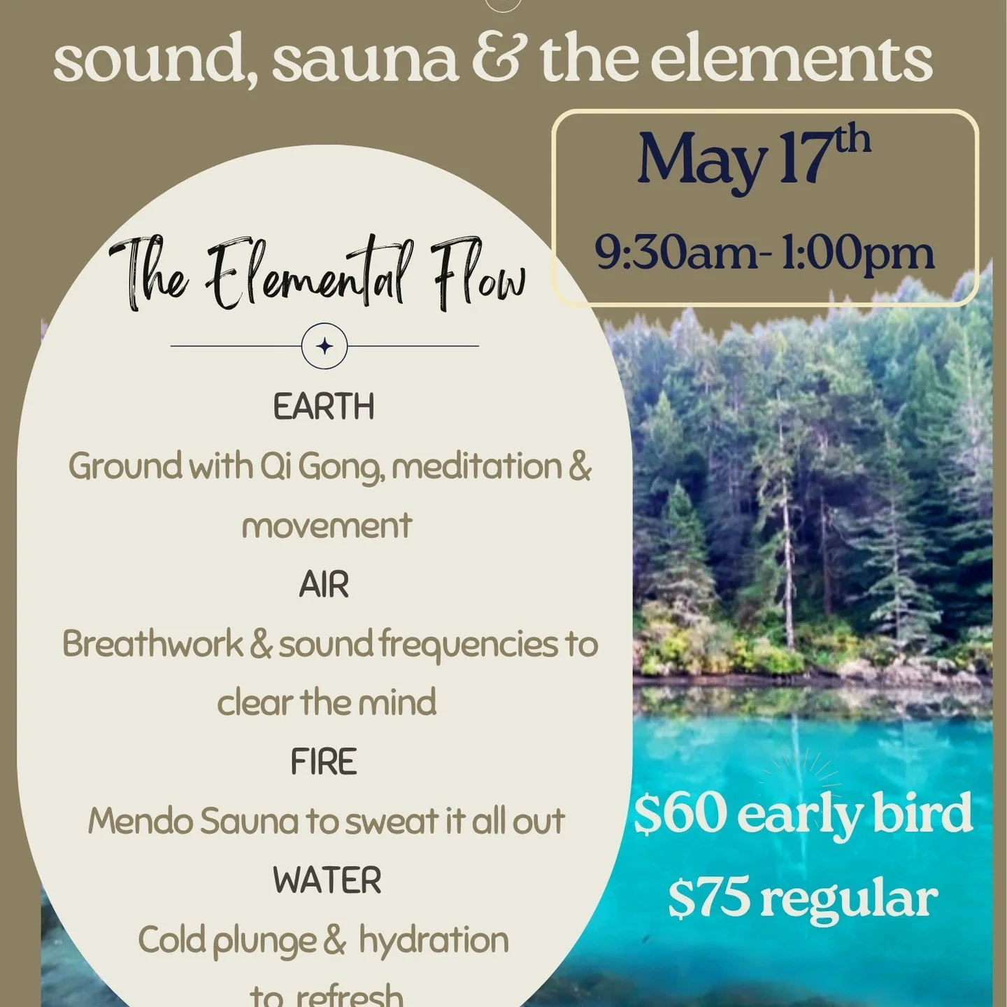Another Sauna and Sound collaboration with @allrhythmswellness. We will be tapping into the elemental forces and new moon frequencies. Take a little time for yourself or treat a mother in your life to something truly special. promo code EARLYBIRD for