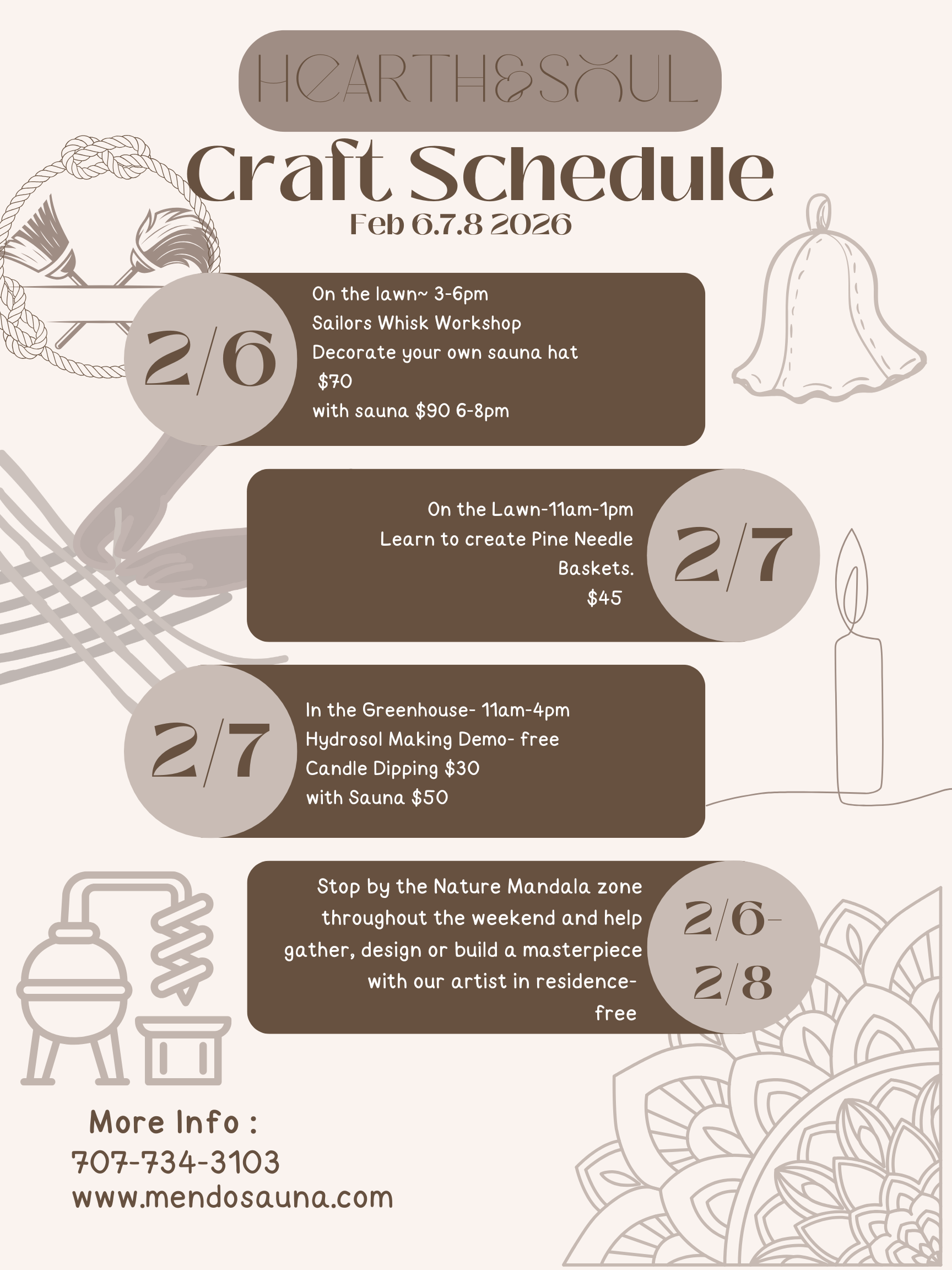 Craft experiences throughout the weekend. some open, some by reservation. Click for whole list of workshops