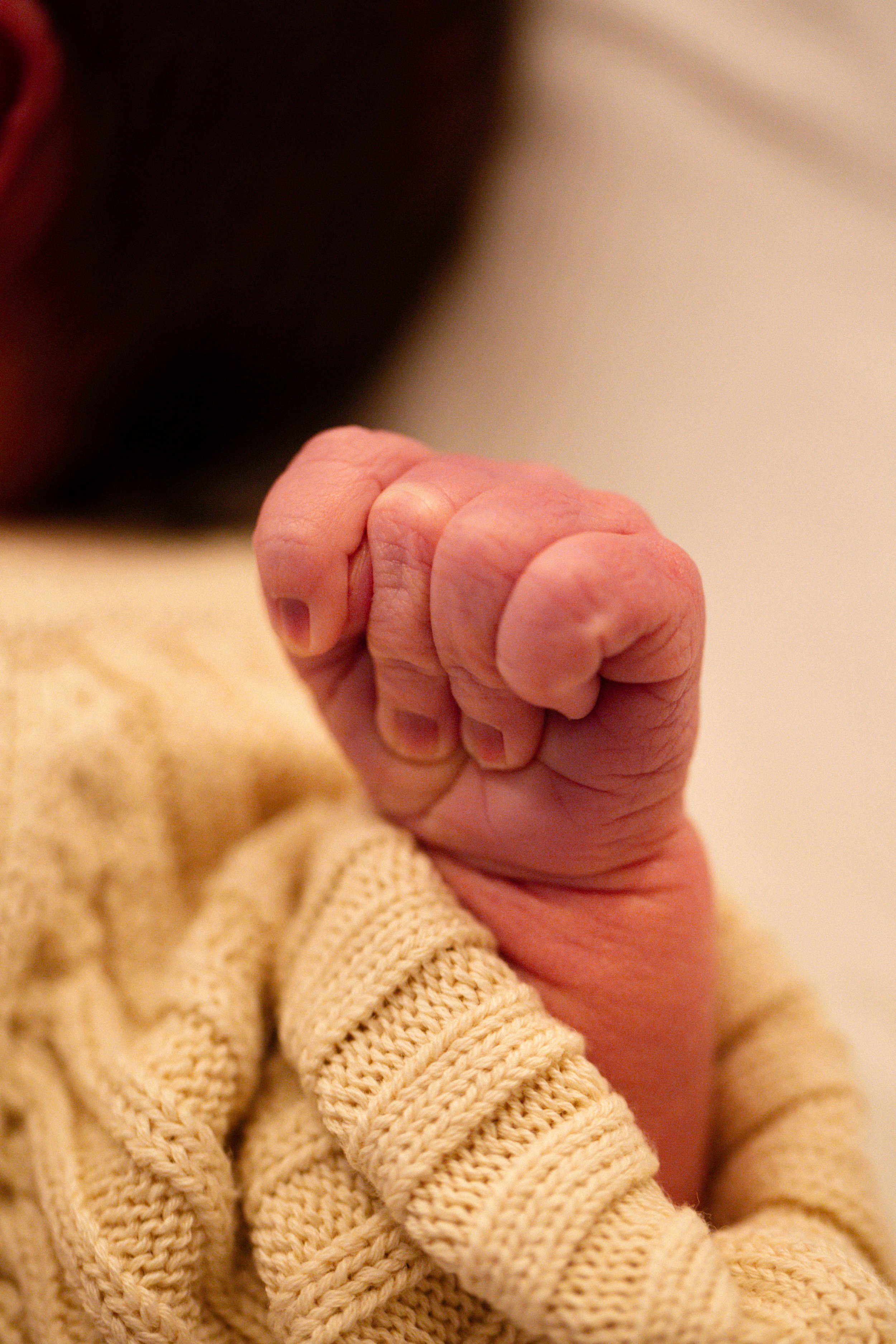 Close-up of newborn’s details captured during a documentary-style Fresh 48 session in Geelong.