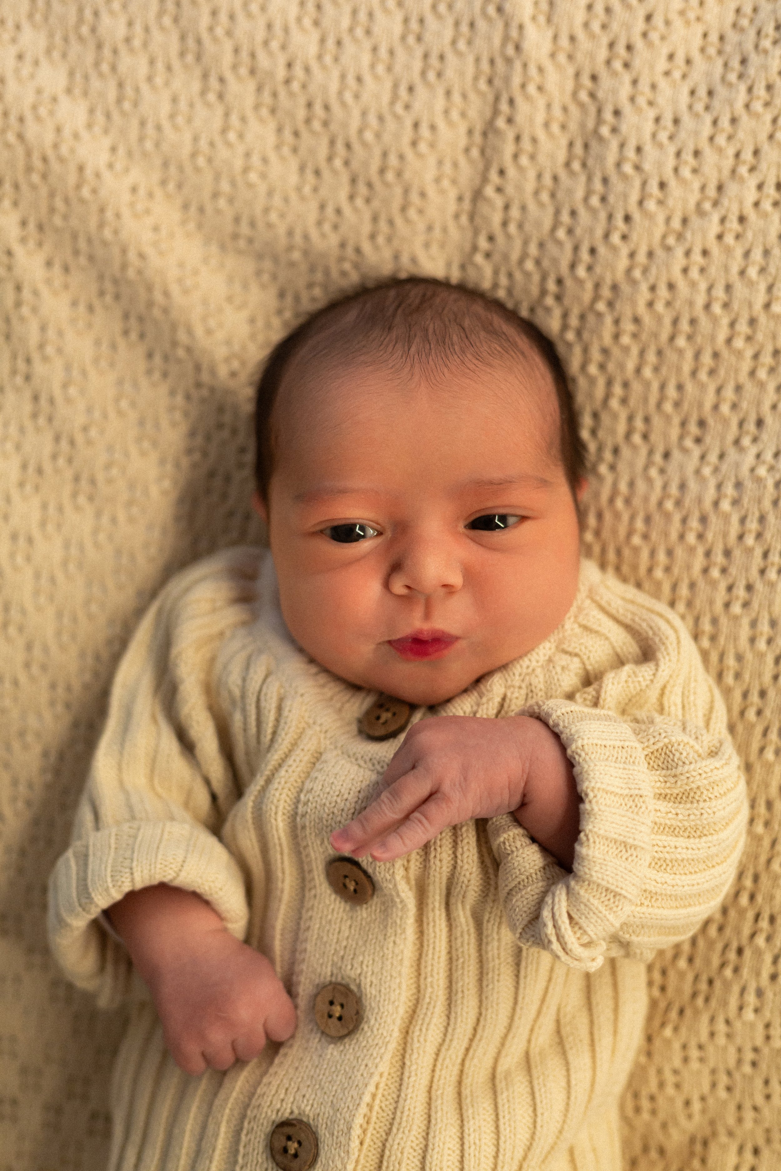 Close-up of newborn’s details captured during a documentary-style Fresh 48 session in Geelong.