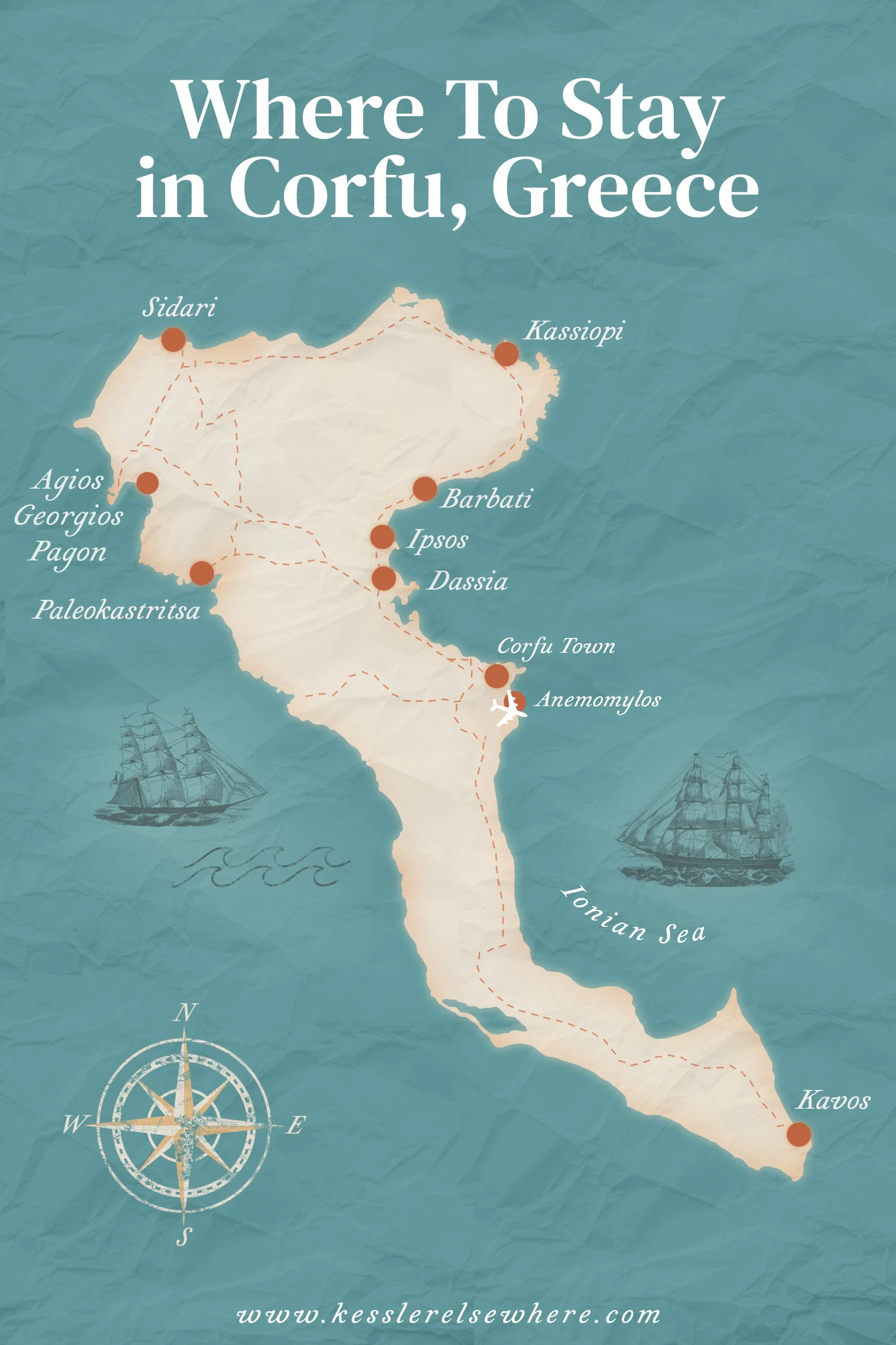 Map of Where To Stay in Corfu, Greece