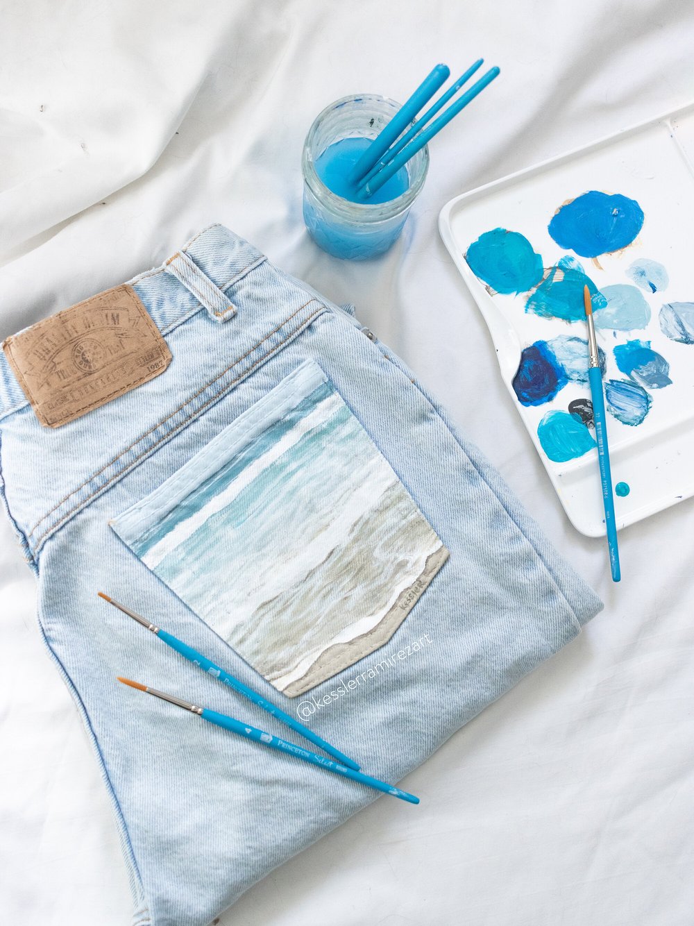 How to Paint on Denim: A Guide to DIY Jeans Painting with a Mushroom  Tutorial - Pillar Box Blue