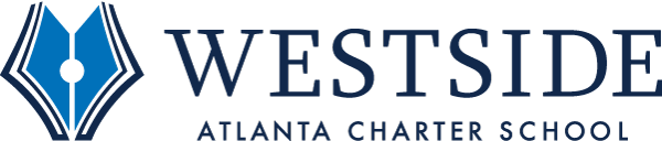 Logo of Westside Atlanta Charter School with a blue pen nib symbol and the school name in blue text.