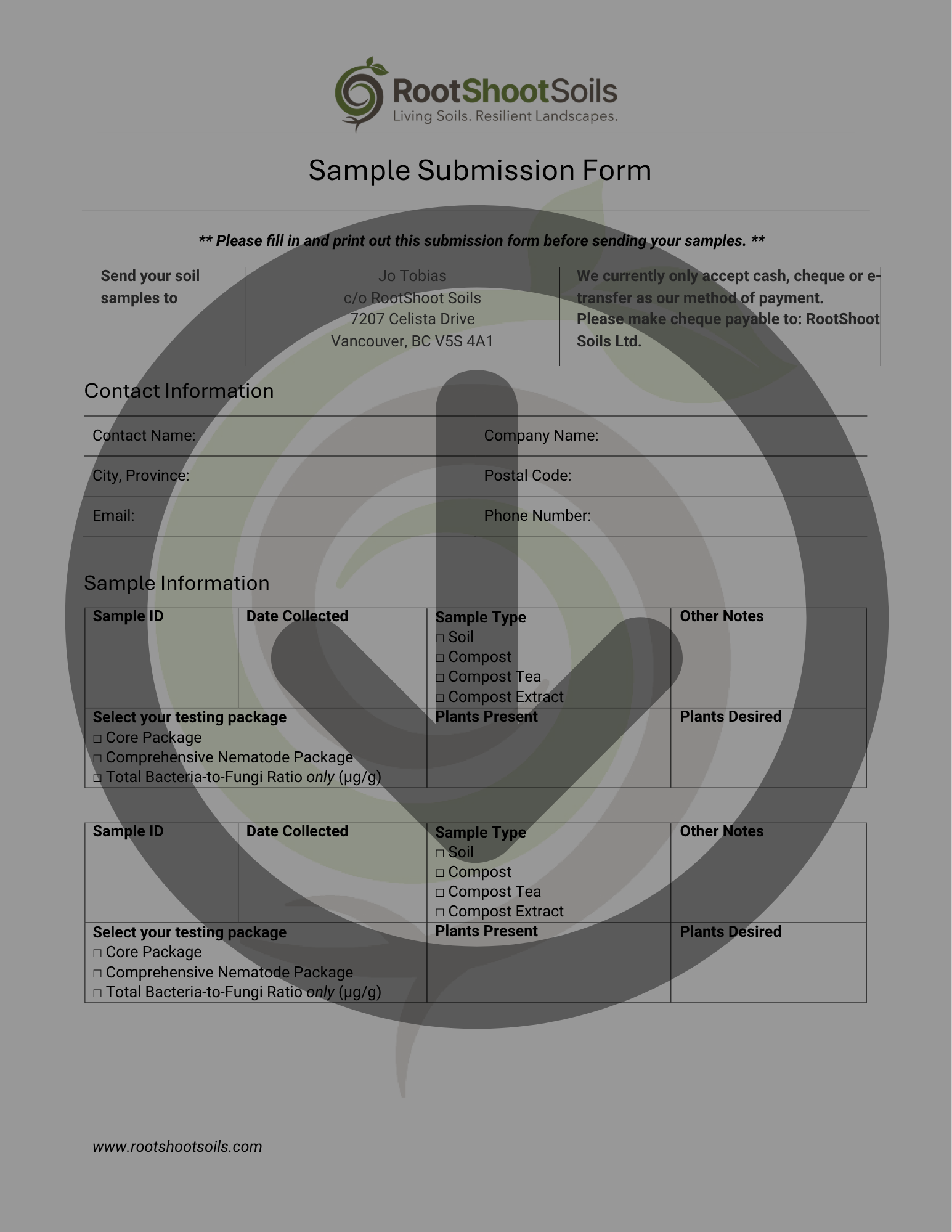 Biological Soil Sample Submission Form