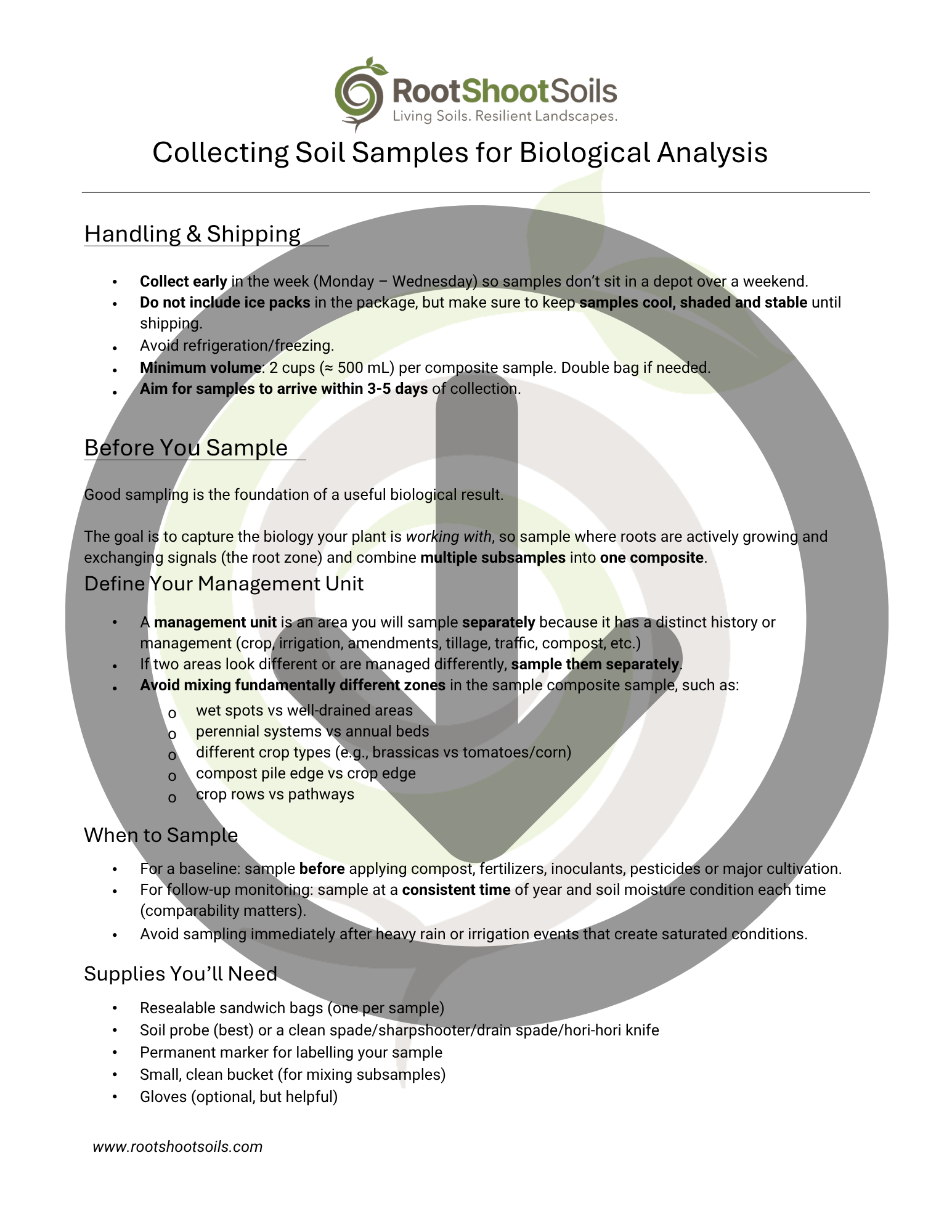 Collecting and Sending Soil Samples for Biological Analysis