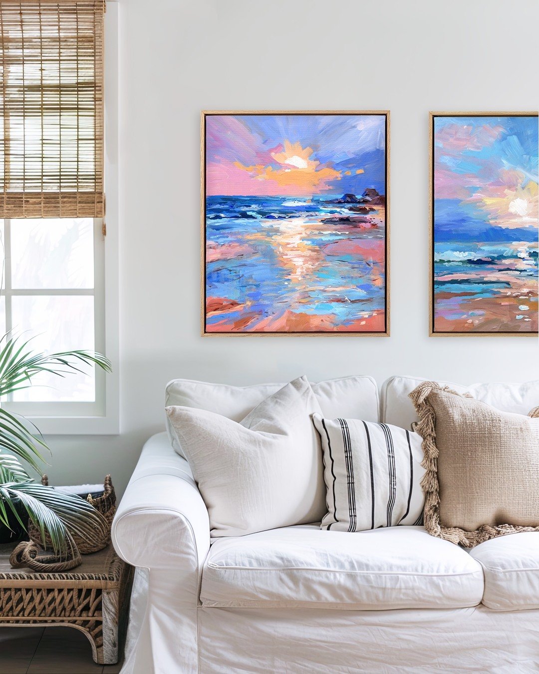 Orange Sky Don't Go 🌅⁣
⁣
Named after a fave bedtime song I sing with my daughter, this piece is a snapshot of what inspires both her dreams and mine. ⁣
⁣
She's already filling our house with her own art, from the lounge to the kitchen. 😆⁣
⁣
Showing