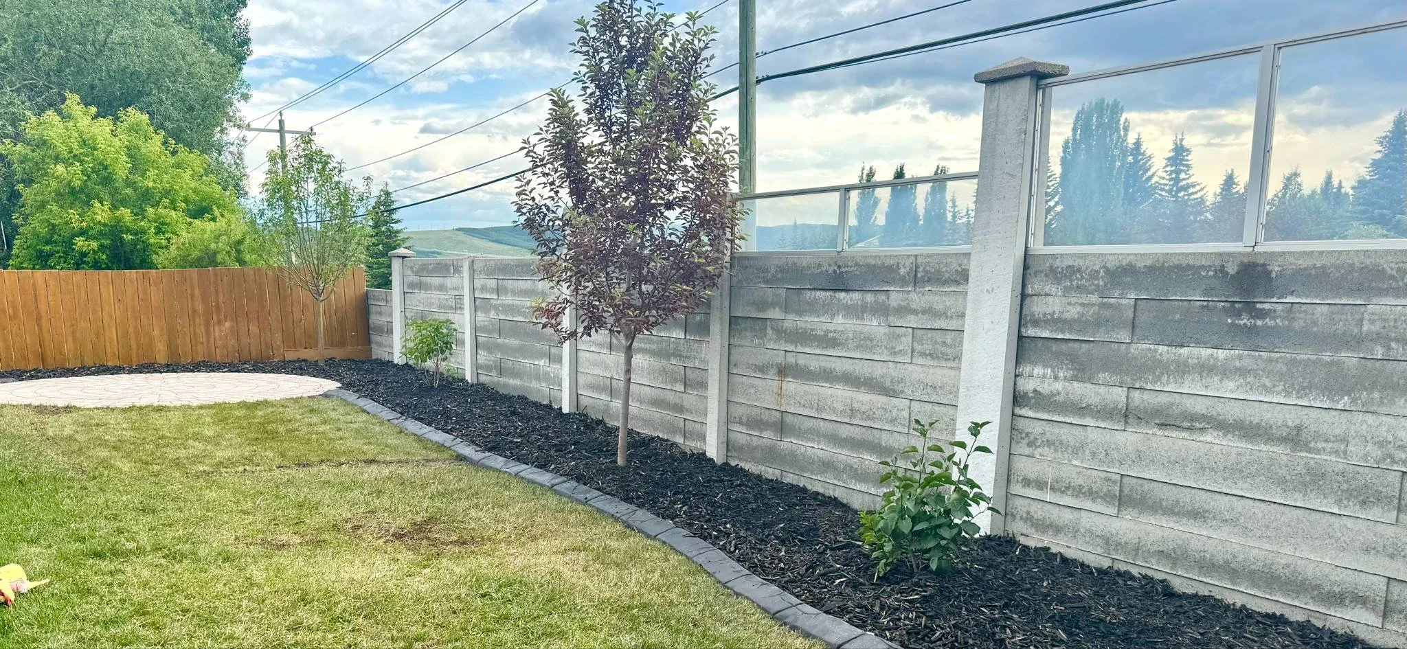 Backyard landscaping project - rockbed and tree, circle kit v1.jpg