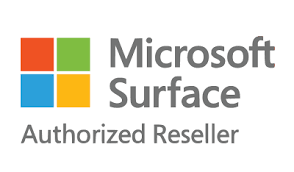 Microsoft Surface logo with colored squares and text indicating authorized reseller
