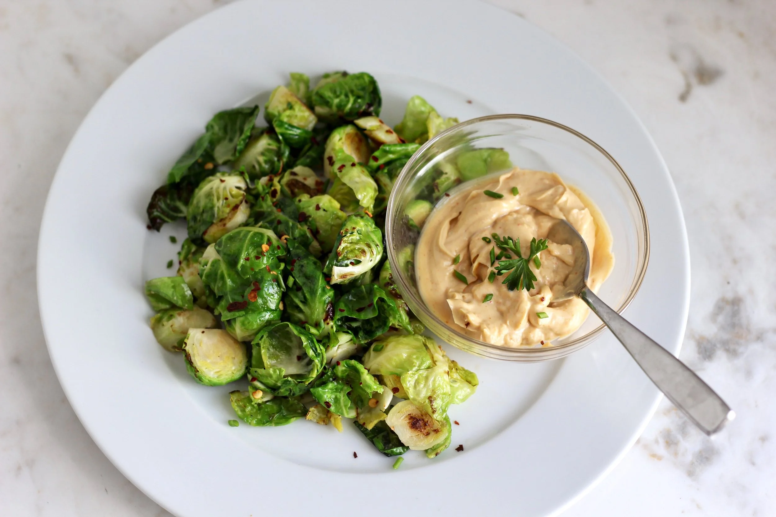 Roasted Brussels Sprouts with Chipotle Mayo