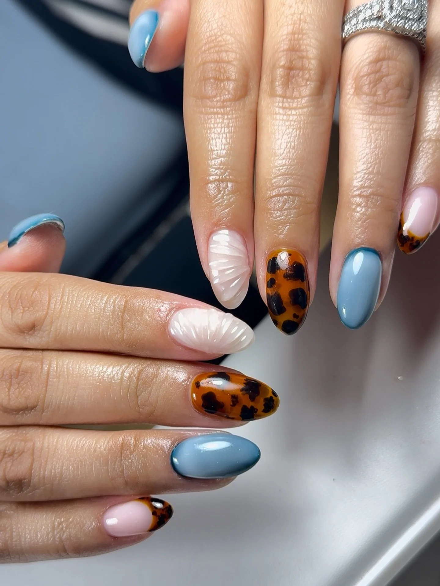 Why choose one vibe when you can have them all🩵💅🤍 Done by Grace 
&bull;
#russianmanicuredenver #russianmanicurecolorado #denvernailart #denvernailartist #denvernailsalon