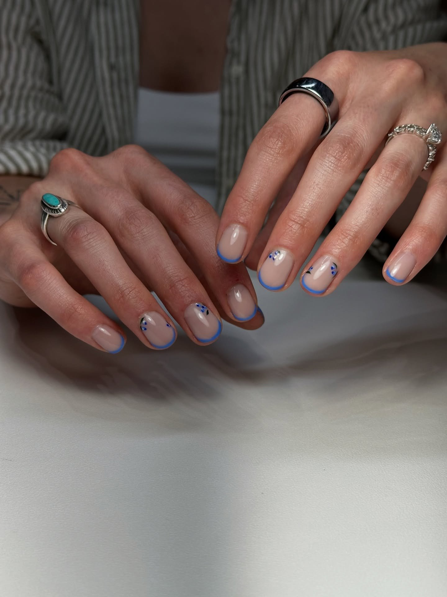 Elevate your French tip with a pop of pastel 🩵🪻🦋 Done by Irina 💅
&bull;
#russianmanicuredenver #russianmanicure #denvernailsalon #denvernailartist #denvernailart