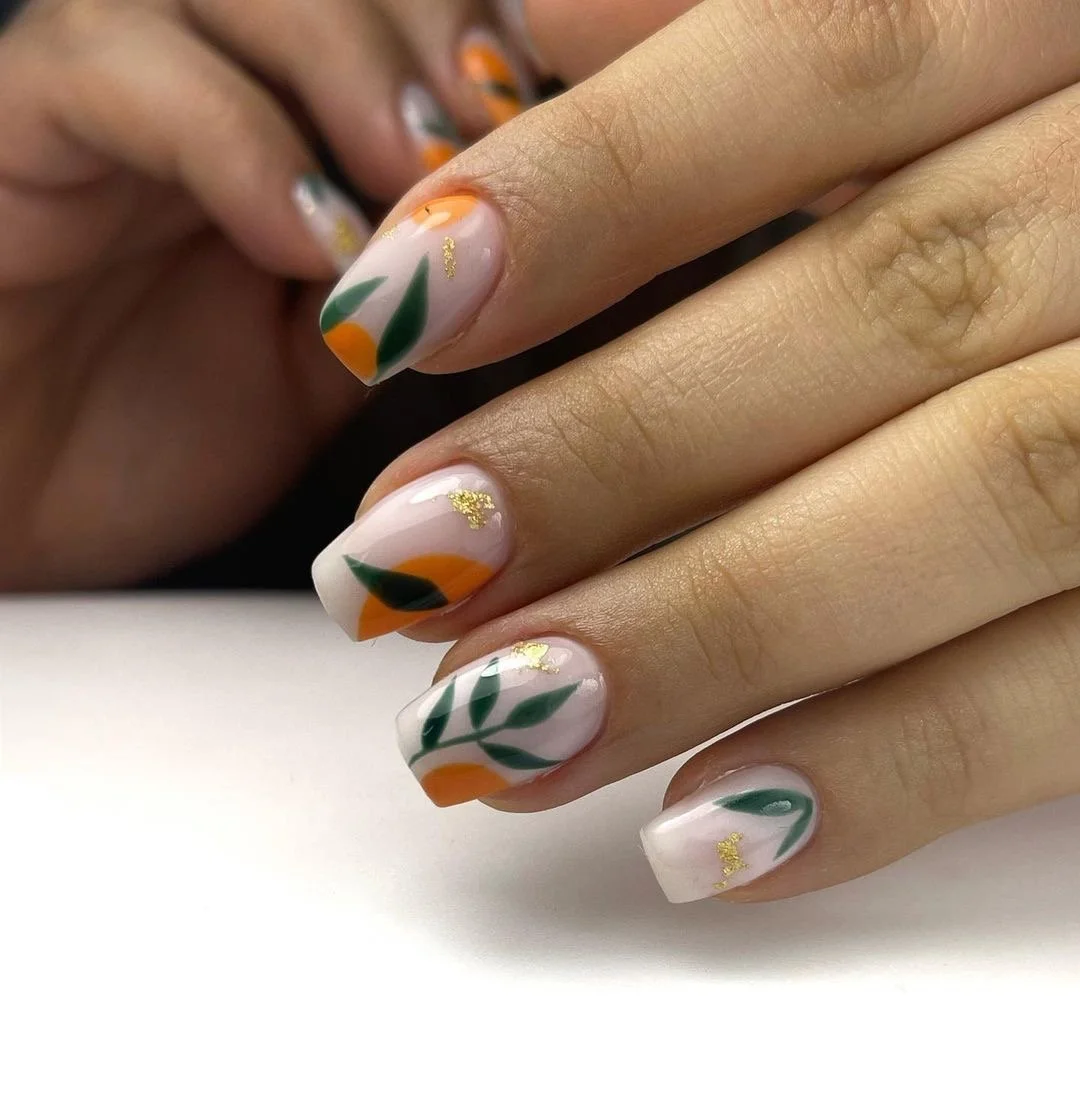 Russian manicure with Autumn nail art in Denver, CO