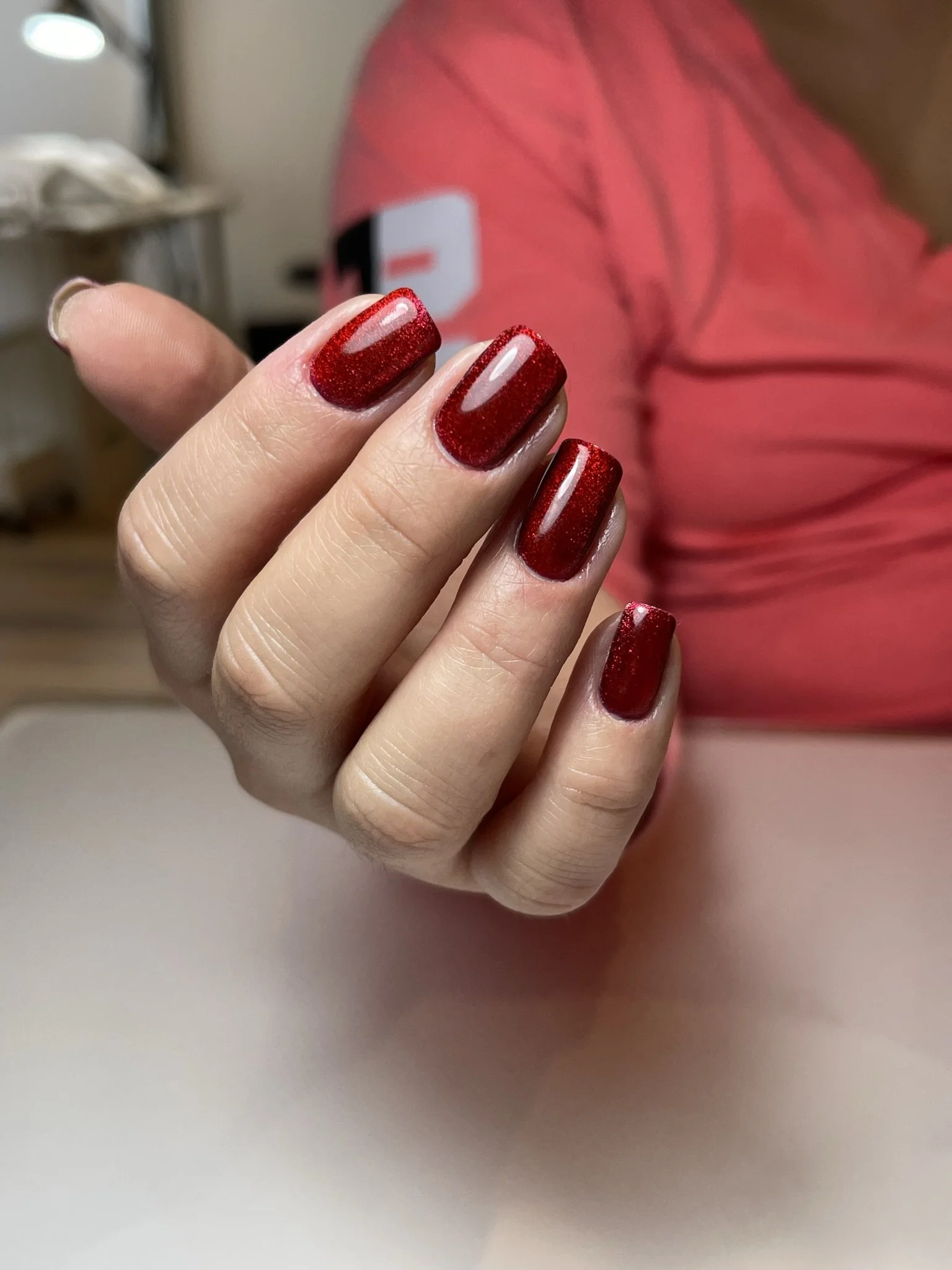 Russian manicure with red gel nail polish, Available in Denver, CO