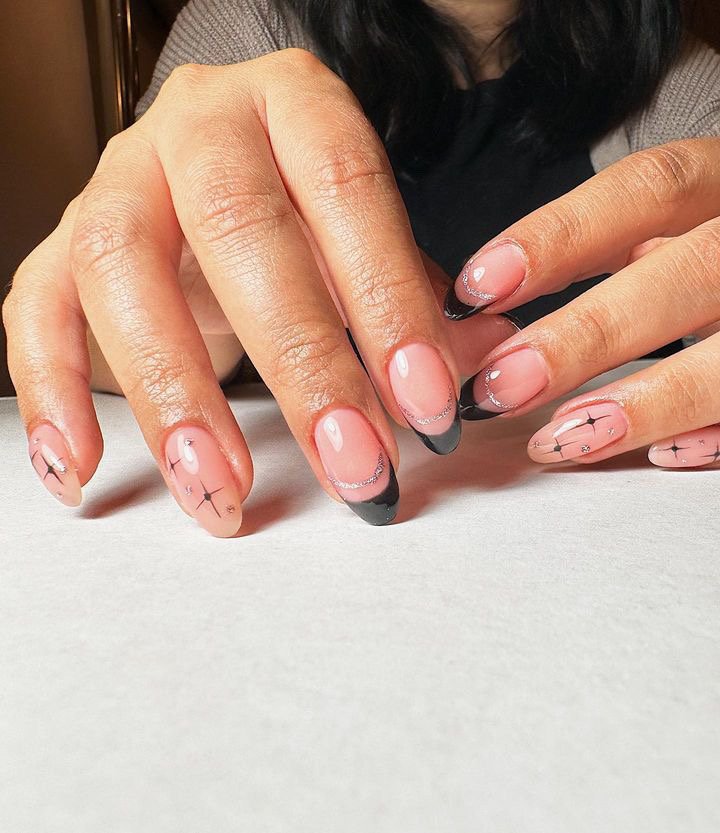 Russian manicure with nail art from NashlyNails Studio located in Wheat Ridge, CO