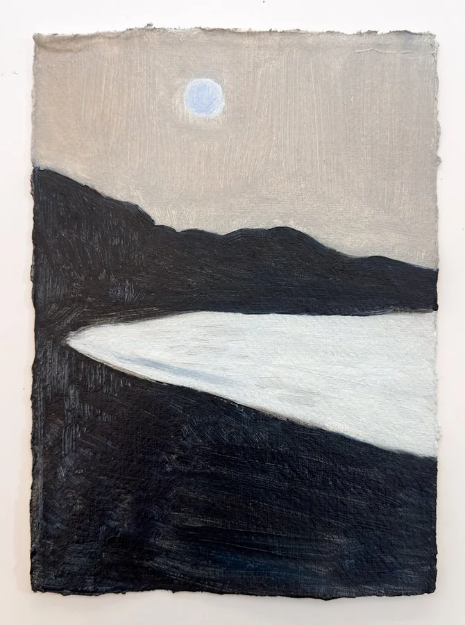 'Silver Sun', oil on Khadi paper, 15 x 21 cm, 2025. Sold
