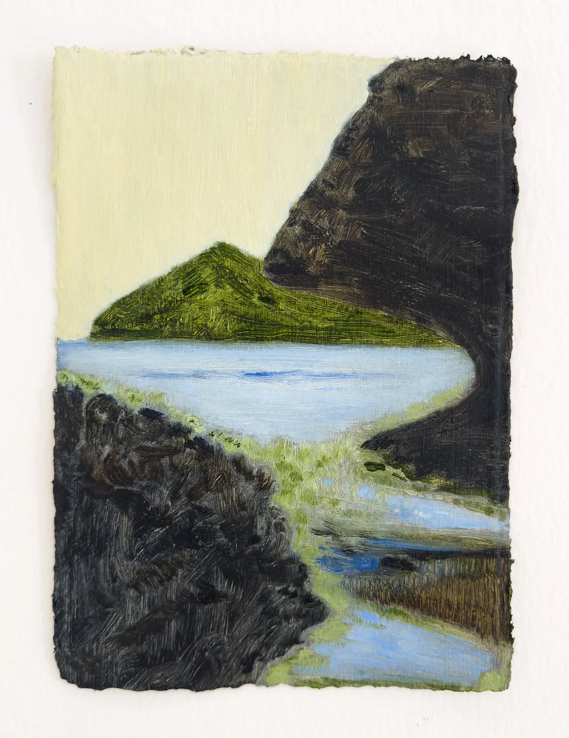 'Between Tides', oil on Khadi paper, 15,5 x 22 cm, 2025