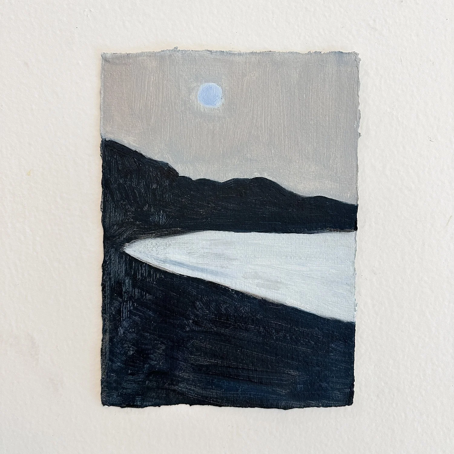 Silver Sun, oil on Khadi paper, 15 x 21 cm, 2025. Sold.