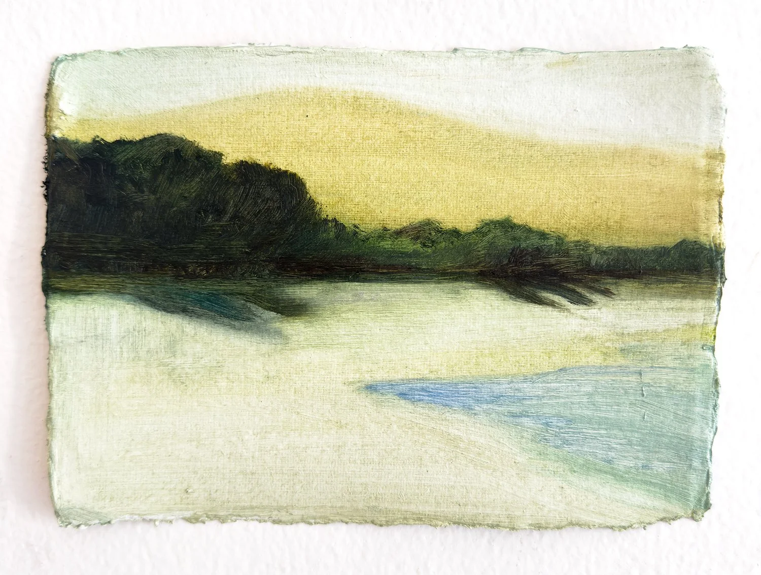 'A Desolate Shore', oil on Khadi paper, 15,5 x 22 cm, 2025