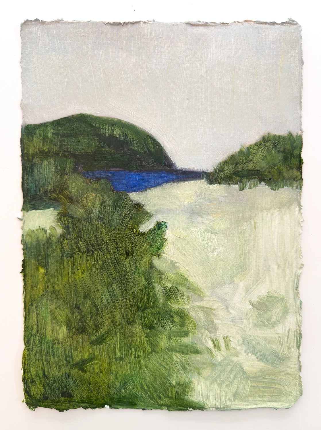 'Rain Season Brings Lush', oil on Khadi paper, 15 x 21 cm, 2025