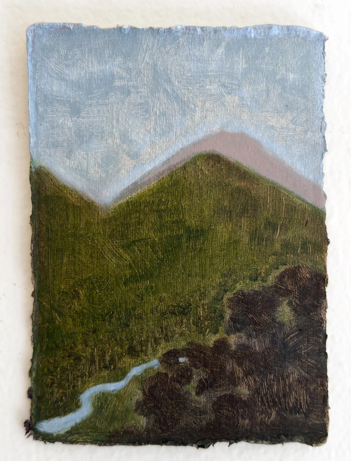 'The River Runs Deep', oil on Khadi paper, 11,5 x 15 cm, 2025. Sold