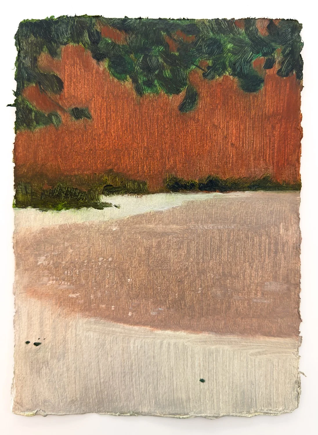 'Sunset Cove', oil on Khadi paper, 15 x 21 cm, 2025. Sold