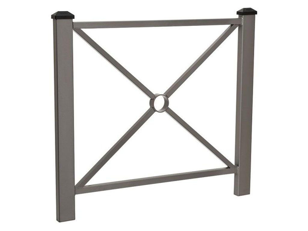 Transenna modello Pagoda sostenuta da due montanti in tubo quadro con alla sommità due terminali "a diamante" in fusione d' alluminio grigio 1072mm