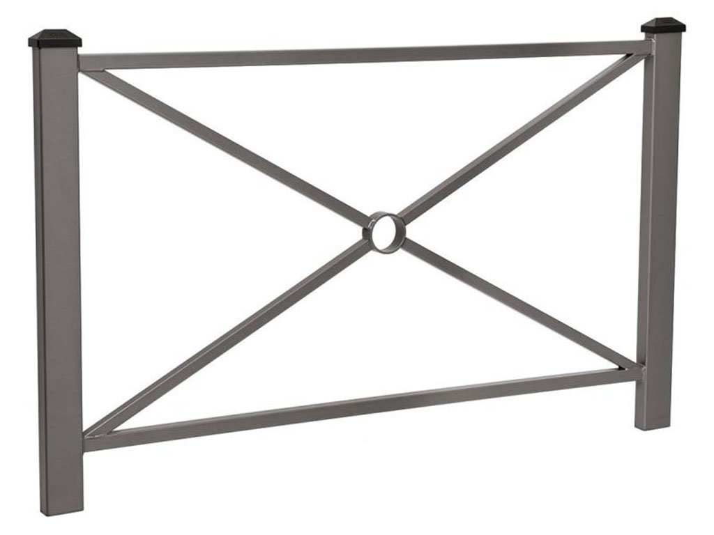 Transenna modello Pagoda sostenuta da due montanti in tubo quadro con alla sommità due terminali "a diamante" in fusione d' alluminio grigio 1572mm