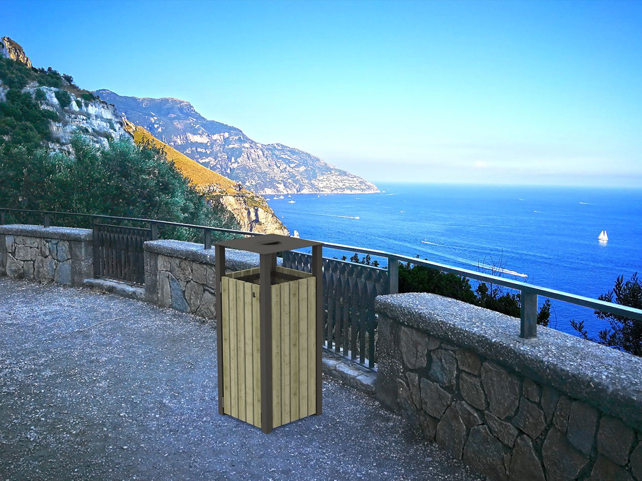 Cestone modello Montana in una terrazza a strapiombo sul mare