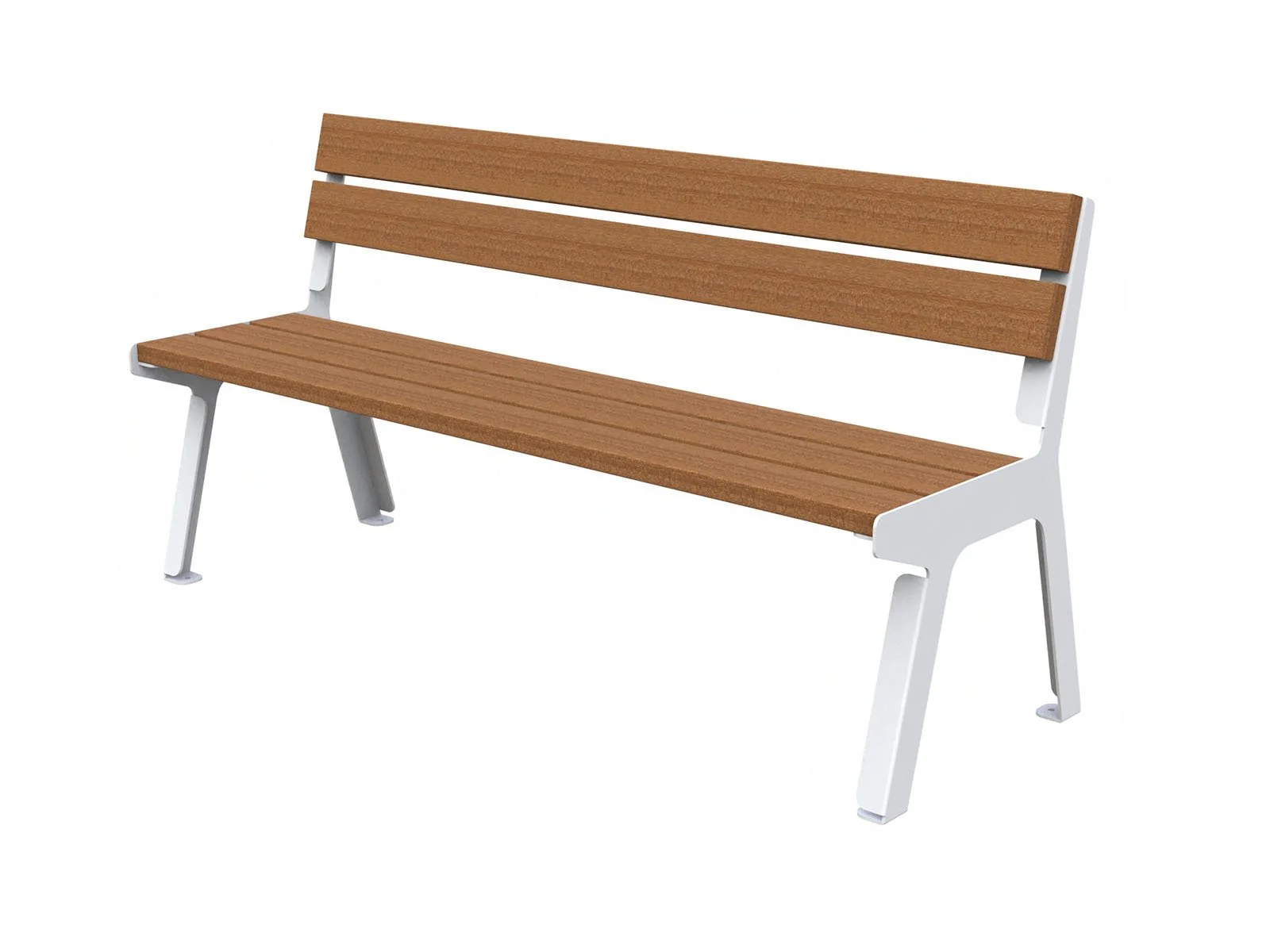 Panchina urbana di Lazzari Srl dal design contemporaneo in lamiera tagliata laser e doghe in legno di okumè, ideale per spazi pubblici e arredi outdoor moderni.