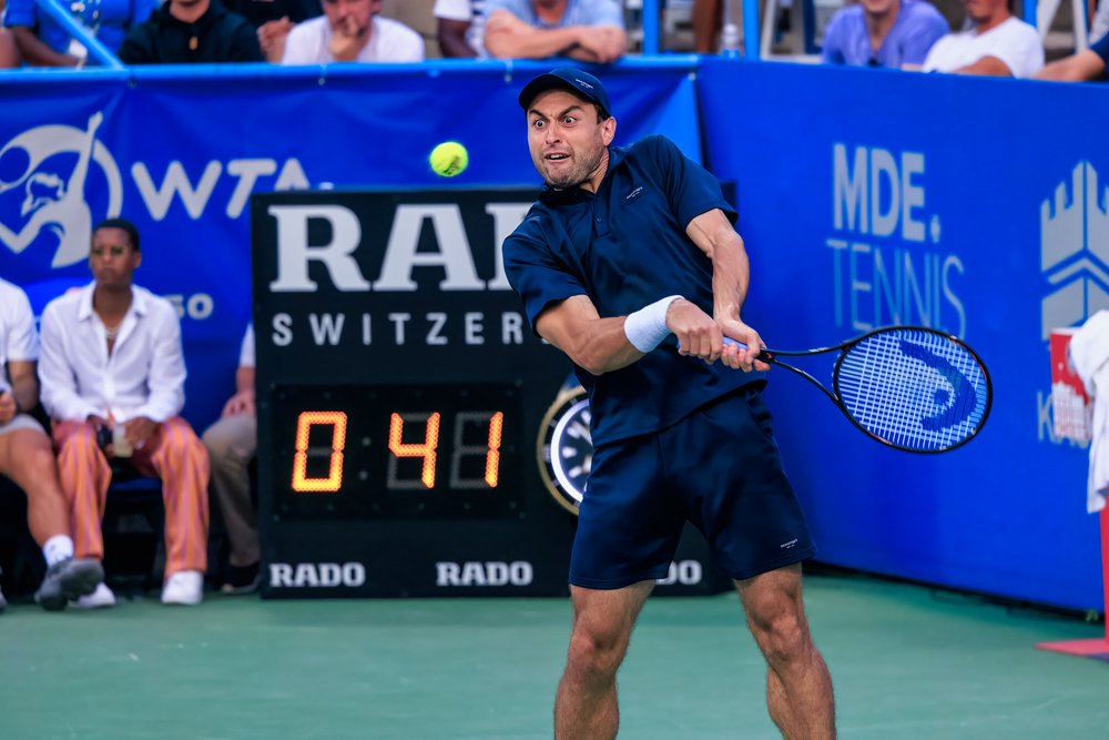 Aslan Karatsev playing at the Washington Open, Washington, DC (2