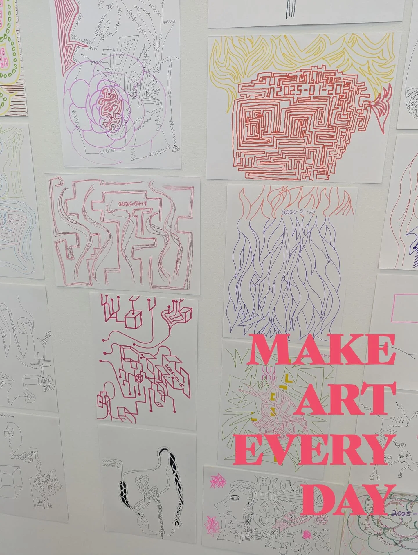 A Doodle A Day by Jem Altieri, Fun-A-Day 2025: &ldquo;Every morning, along with my first cup of tea, I sit at my desk and make marks on a page, trying not to control the type or quality of the result.&rdquo;